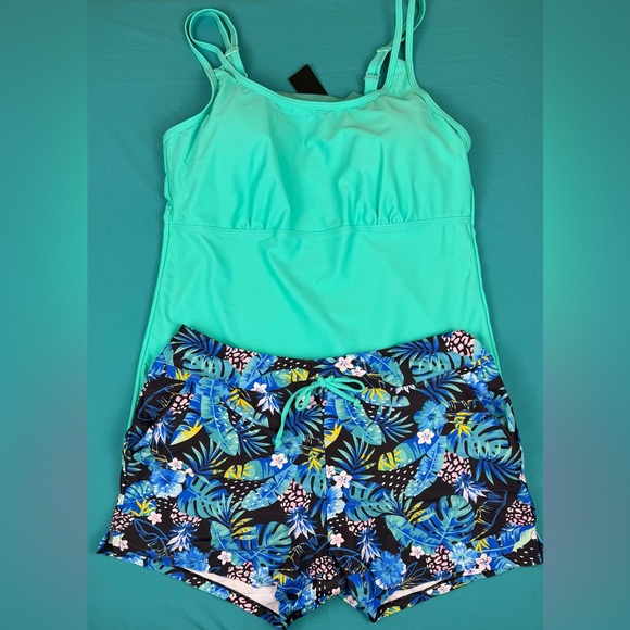 Tempt Me Women’s Tankini Swimsuit Set with Shorts Adjustable Straps NWT Size L - Picture 3 of 10